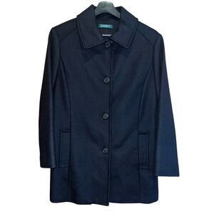 Lauren Ralph Lauren Pea Coat Wool Cashmere Blend Womens 12 Black Classic Pockets